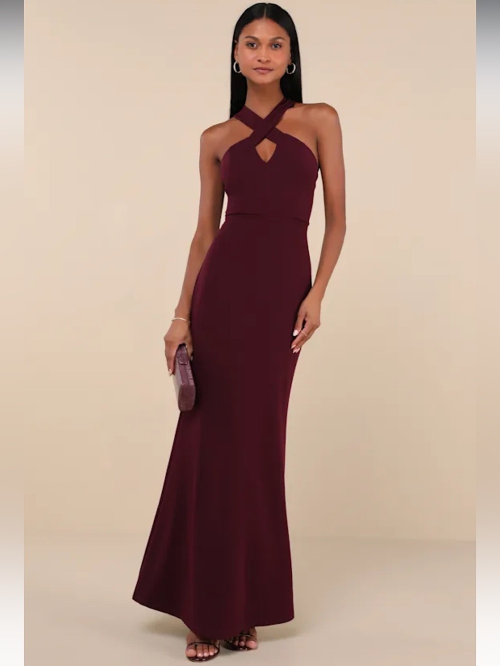 NWT - Lulus Keep You Enchanted Dark Purple Cutout Halter Mermaid Maxi Dress